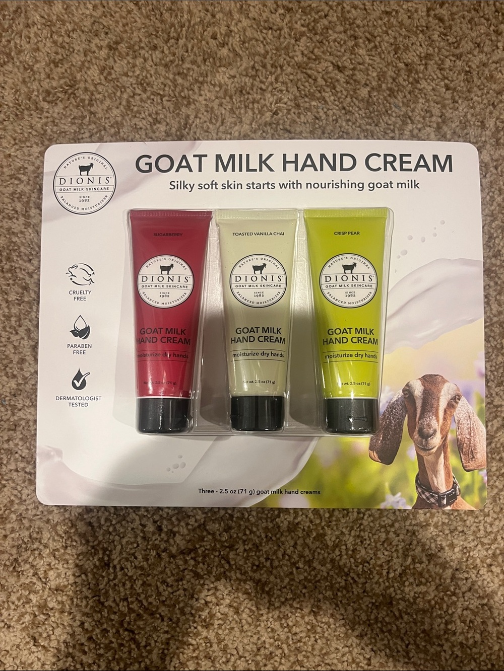 Dionis Goat Milk Hand Cream Trio - Red, Cream, Green